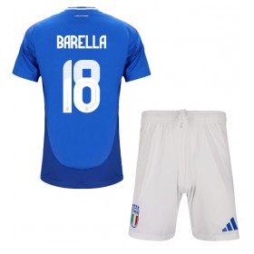 Fotbalové Dres Itálie Nicolo Barella #18 Dětské Domácí ME 2024 Krátký Rukáv (+ trenýrky)
